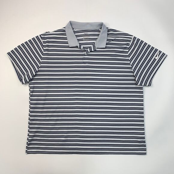 Nike Shirt Men 2XL XXL Gray Navy Striped Dry Victory Polo Flat Seam Knit Dri Fit - Picture 2 of 12